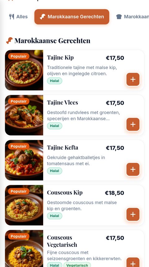 Menukaart van Tagine du Maroc met tajines en couscous